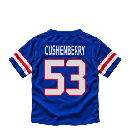 Buffalo Bills jersey keychain — Lloyd Cushenberry #53. Exact saved player artwork preview.