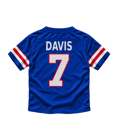 Buffalo Bills jersey keychain — Ray Davis #7. Exact saved player artwork preview.