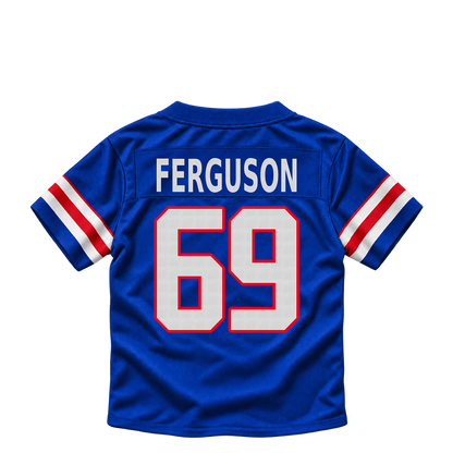 Buffalo Bills jersey keychain — Reid Ferguson #69. Exact saved player artwork preview.