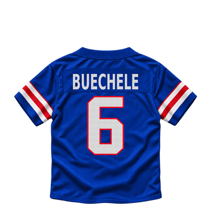 Buffalo Bills jersey keychain — Shane Buechele #6. Exact saved player artwork preview.