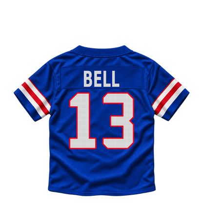 Buffalo Bills jersey keychain — Skyler Bell #13. Exact saved player artwork preview.