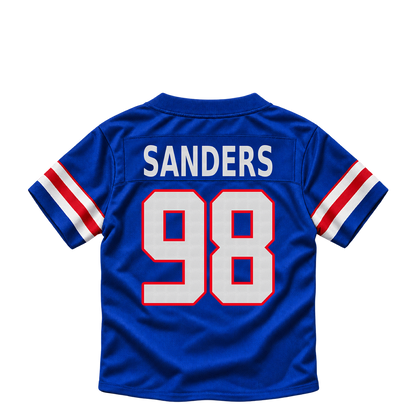Buffalo Bills jersey keychain — T.J. Sanders #98. Exact saved player artwork preview.