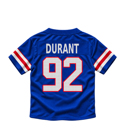 Buffalo Bills jersey keychain — Zane Durant #92. Exact saved player artwork preview.