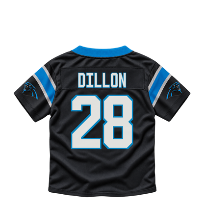 Carolina Panthers jersey keychain — AJ Dillon #28. Exact saved player artwork preview.
