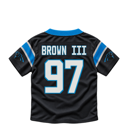 Carolina Panthers jersey keychain — Bobby Brown III #97. Exact saved player artwork preview.