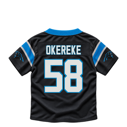 Carolina Panthers jersey keychain — Bobby Okereke #58. Exact saved player artwork preview.