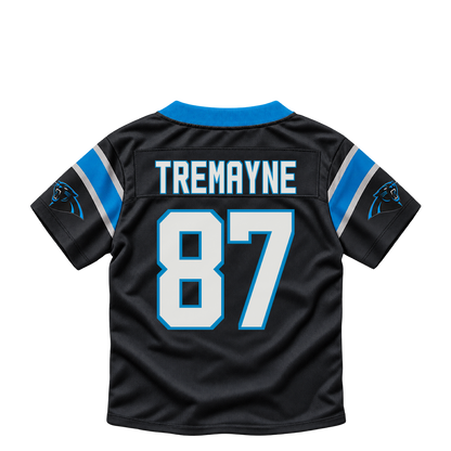 Carolina Panthers jersey keychain — Brycen Tremayne #87. Exact saved player artwork preview.