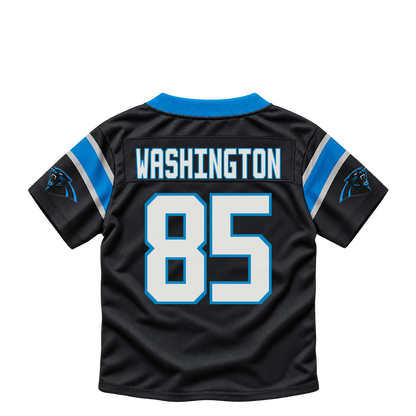 Carolina Panthers jersey keychain — Casey Washington #85. Exact saved player artwork preview.