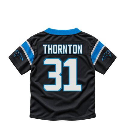 Carolina Panthers jersey keychain — Corey Thornton #31. Exact saved player artwork preview.