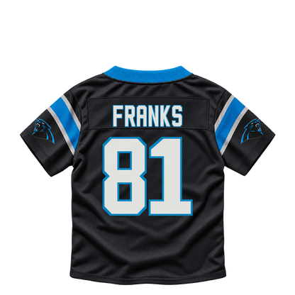 Carolina Panthers jersey keychain — Feleipe Franks #81. Exact saved player artwork preview.