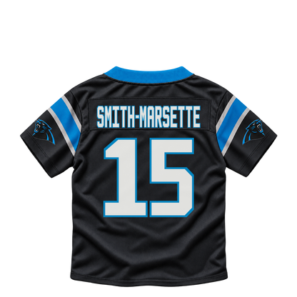 Carolina Panthers jersey keychain — Ihmir Smith-Marsette #15. Exact saved player artwork preview.