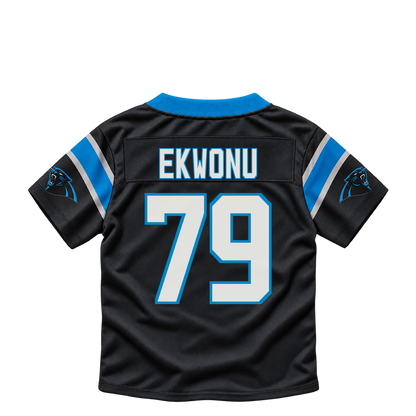 Carolina Panthers jersey keychain — Ikem Ekwonu #79. Exact saved player artwork preview.