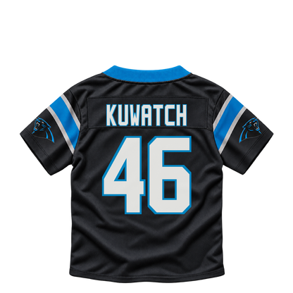 Carolina Panthers jersey keychain — Jackson Kuwatch #46. Exact saved player artwork preview.