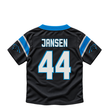 Carolina Panthers jersey keychain — JJ Jansen #44. Exact saved player artwork preview.