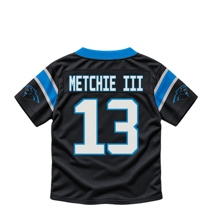 Carolina Panthers jersey keychain — John Metchie III #13. Exact saved player artwork preview.