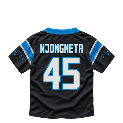 Carolina Panthers jersey keychain — Maema Njongmeta #45. Exact saved player artwork preview.