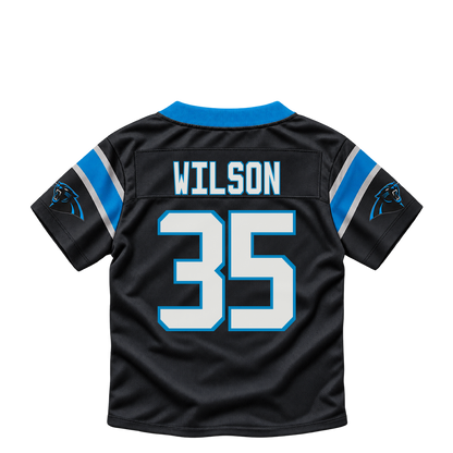 Carolina Panthers jersey keychain — Marco Wilson #35. Exact saved player artwork preview.