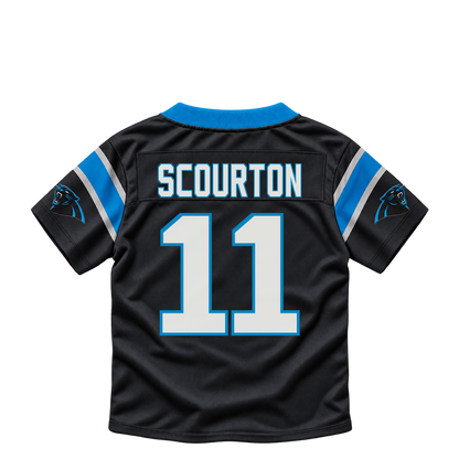 Carolina Panthers jersey keychain — Nic Scourton #11. Exact saved player artwork preview.
