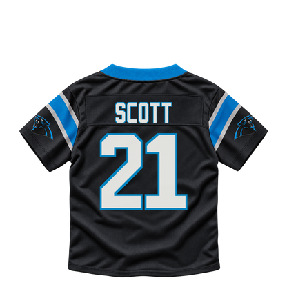 Carolina Panthers jersey keychain — Nick Scott #21. Exact saved player artwork preview.