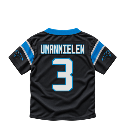 Carolina Panthers jersey keychain — Princely Umanmielen #3. Exact saved player artwork preview.