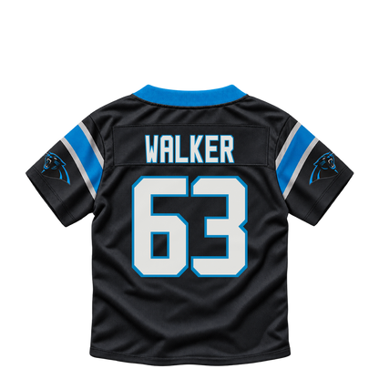 Carolina Panthers jersey keychain — Rasheed Walker #63. Exact saved player artwork preview.