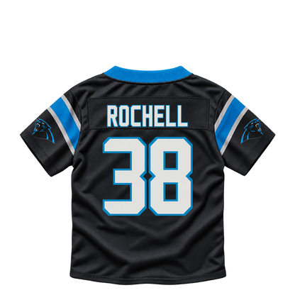 Carolina Panthers jersey keychain — Robert Rochell #38. Exact saved player artwork preview.