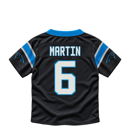 Carolina Panthers jersey keychain — Sam Martin #6. Exact saved player artwork preview.