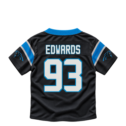 Carolina Panthers jersey keychain — TeRah Edwards #93. Exact saved player artwork preview.