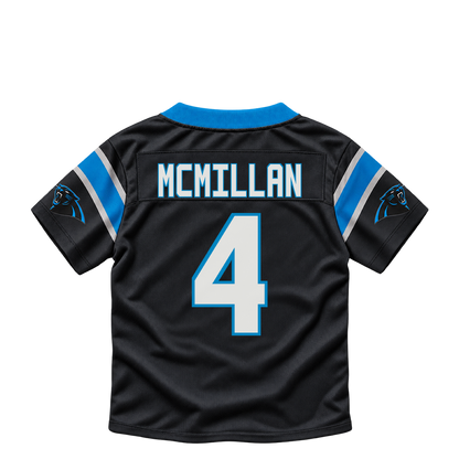 Carolina Panthers jersey keychain — Tetairoa McMillan #4. Exact saved player artwork preview.