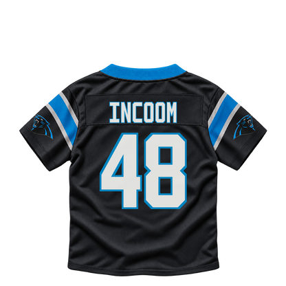 Carolina Panthers jersey keychain — Thomas Incoom #48. Exact saved player artwork preview.