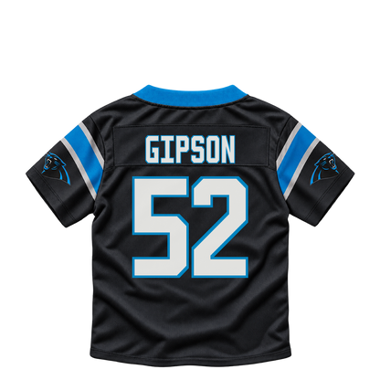 Carolina Panthers jersey keychain — Trevis Gipson #52. Exact saved player artwork preview.
