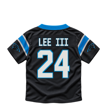 Carolina Panthers jersey keychain — Will Lee III #24. Exact saved player artwork preview.