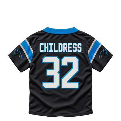 Carolina Panthers jersey keychain — Zion Childress #32. Exact saved player artwork preview.