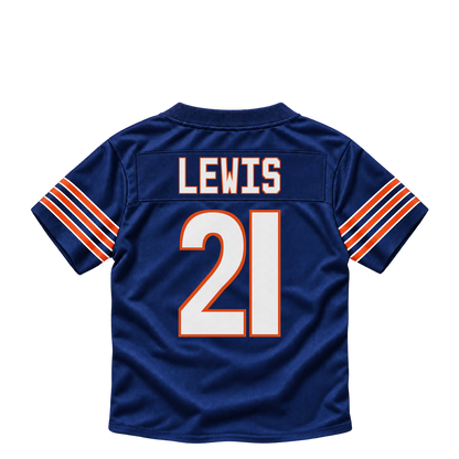 Chicago Bears jersey keychain — Cam Lewis #21. Exact saved player artwork preview.