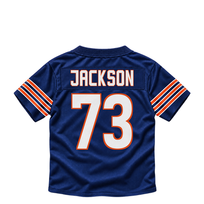 Chicago Bears jersey keychain — Jonah Jackson #73. Exact saved player artwork preview.