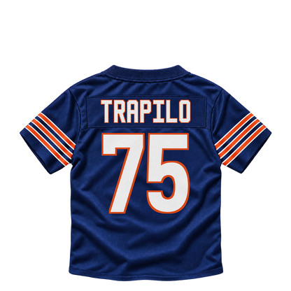 Chicago Bears jersey keychain — Ozzy Trapilo #75. Exact saved player artwork preview.