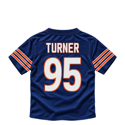 Chicago Bears jersey keychain — Shemar Turner #95. Exact saved player artwork preview.