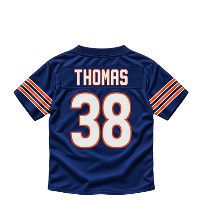 Chicago Bears jersey keychain — Skyler Thomas #38. Exact saved player artwork preview.