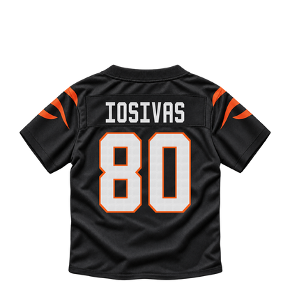 Cincinnati Bengals jersey keychain — Andrei Iosivas #80. Exact saved player artwork preview.