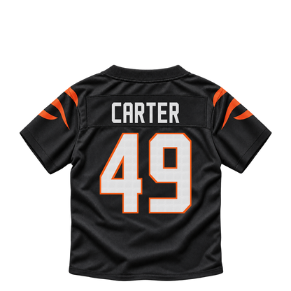 Cincinnati Bengals jersey keychain — Barrett Carter #49. Exact saved player artwork preview.
