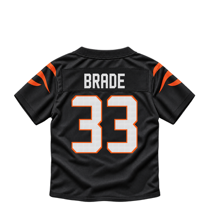 Cincinnati Bengals jersey keychain — Beau Brade #33. Exact saved player artwork preview.