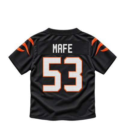 Cincinnati Bengals jersey keychain — Boye Mafe #53. Exact saved player artwork preview.