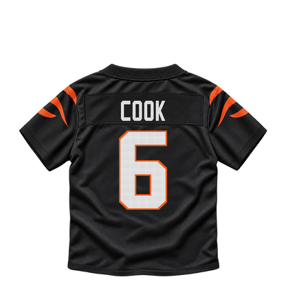 Cincinnati Bengals jersey keychain — Bryan Cook #6. Exact saved player artwork preview.