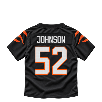 Cincinnati Bengals jersey keychain — Cedric Johnson #52. Exact saved player artwork preview.