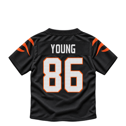 Cincinnati Bengals jersey keychain — Colbie Young #86. Exact saved player artwork preview.