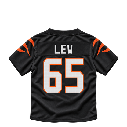 Cincinnati Bengals jersey keychain — Connor Lew #65. Exact saved player artwork preview.