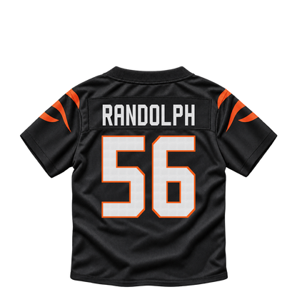 Cincinnati Bengals jersey keychain — Garmon Randolph #56. Exact saved player artwork preview.