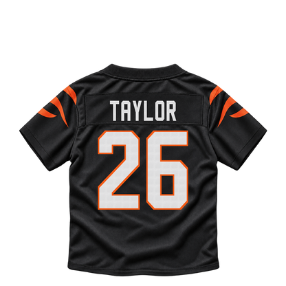 Cincinnati Bengals jersey keychain — Ja'Sir Taylor #26. Exact saved player artwork preview.