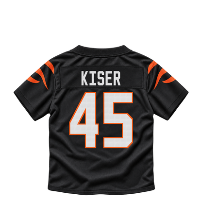 Cincinnati Bengals jersey keychain — Jack Kiser #45. Exact saved player artwork preview.