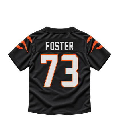 Cincinnati Bengals jersey keychain — Javon Foster #73. Exact saved player artwork preview.